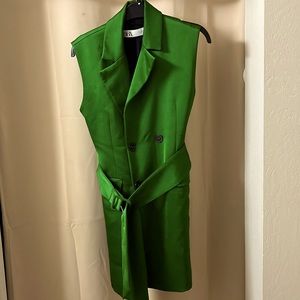 Zara satin double button belted vest dress